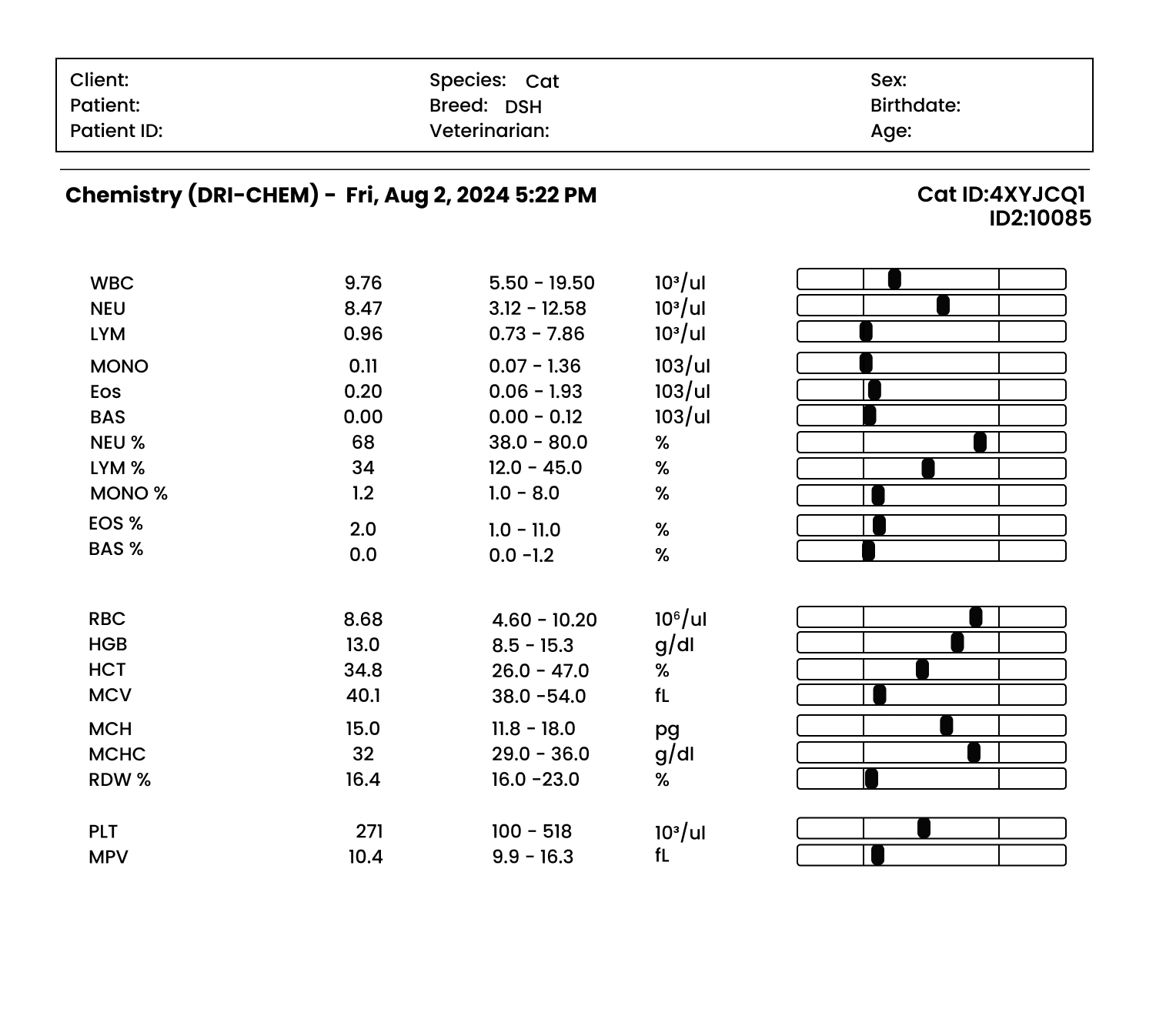 Cat complete blood count (CBC) test.
