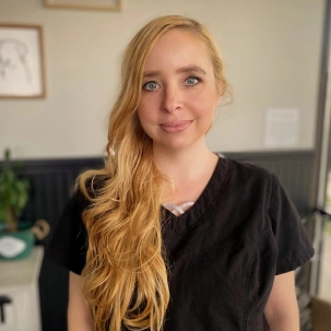 Rachel, LVT, providing compassionate care for pets.